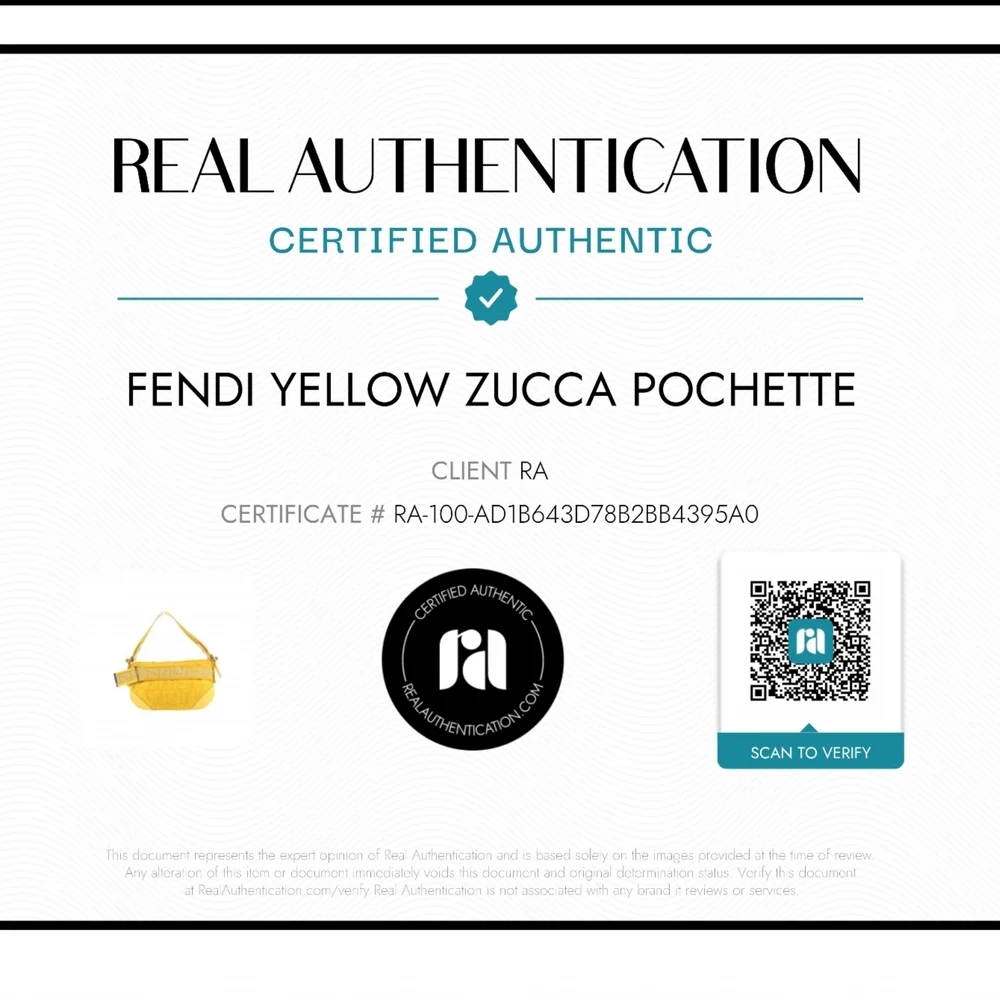 Fendi Yellow Zucca Tessuto palmati Baguette Shoulder Handbag..Authentic w/COA. - Picture 15 of 15